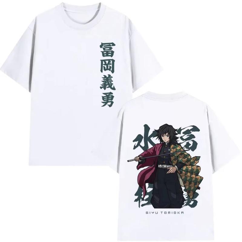 Anime Demon Slayer Water Hashira Tomioka Giyuu Double Sided Print Tshirt Unisex Women Fashion Casual Cotton T Shirts 2026 Summer