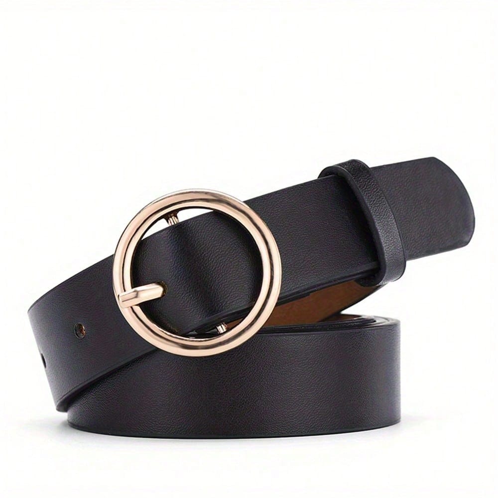 Women'S Belt Round Buckle Belt With Jeans Cargo Pants Skirt Thin Belt Soft Pu Belt Belt
