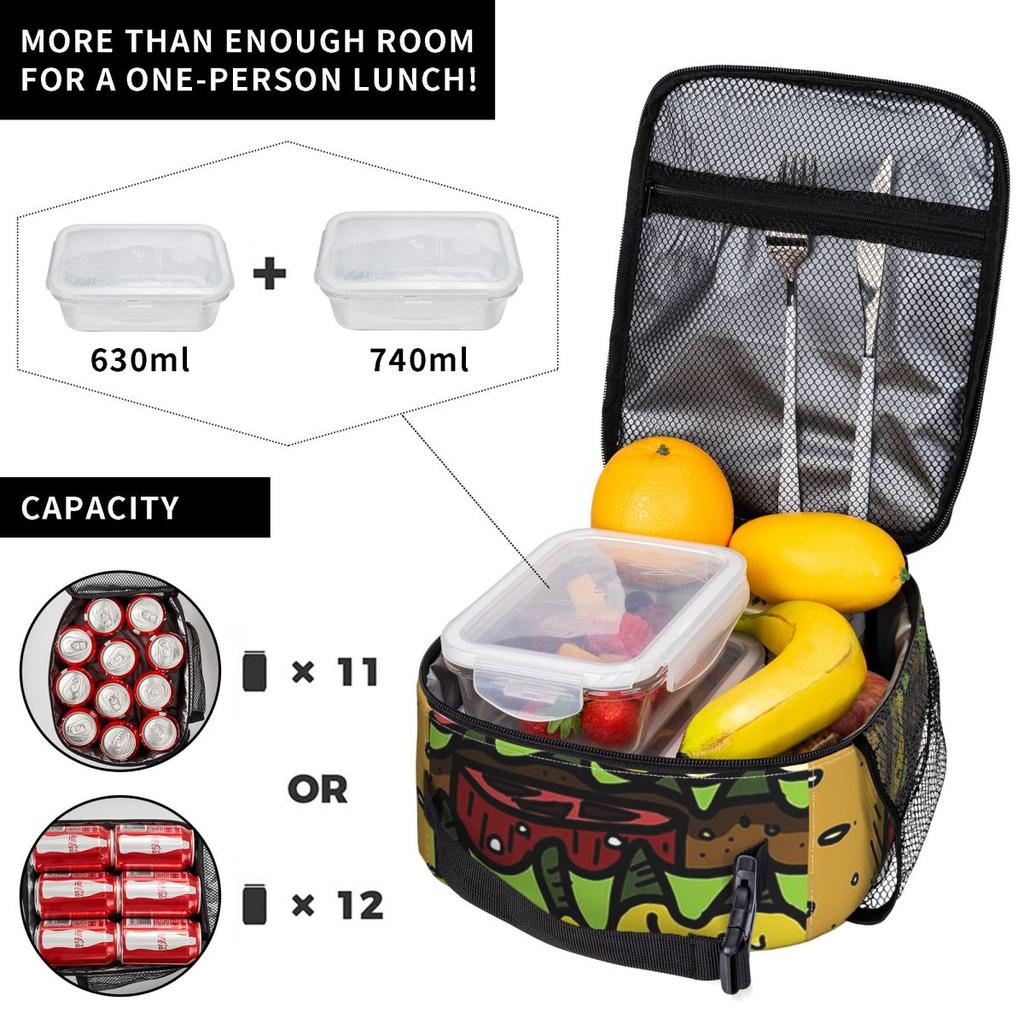 Large Hamburger Pattern Insulated Lunch Bag for Women Children Portable Food Boxes Thermal Lunch Box Tote