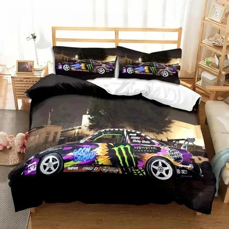 3D Print Cool Racing Car Drift Cars Bedding Set Single Twin Full Queen King Size Bed Set Adult Boys Bedroom Men Boys Gift