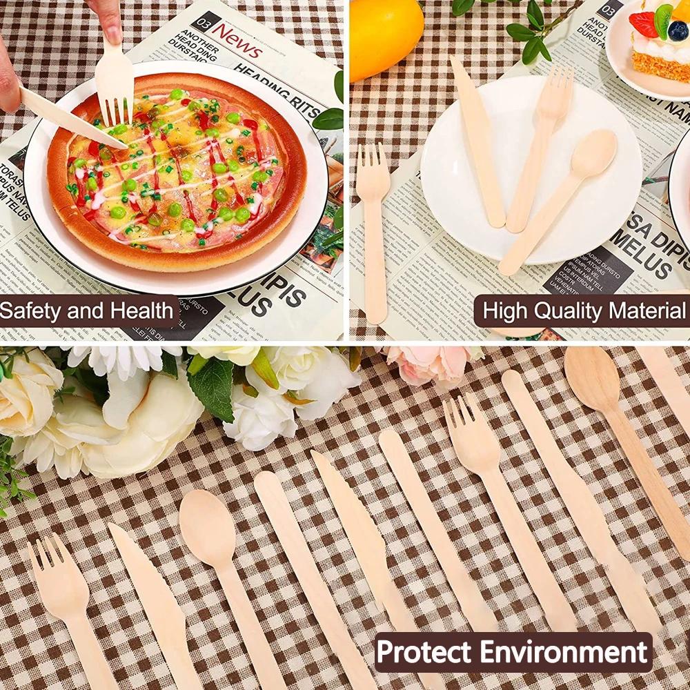 Einweg-Besteckset aus Holz, Löffel, Gabel, Messer, rustikal, für Hochzeit, Geburtstag, Party, Geschirr, Dekoration, Zubehör, Dessert, Kuchenschaufel