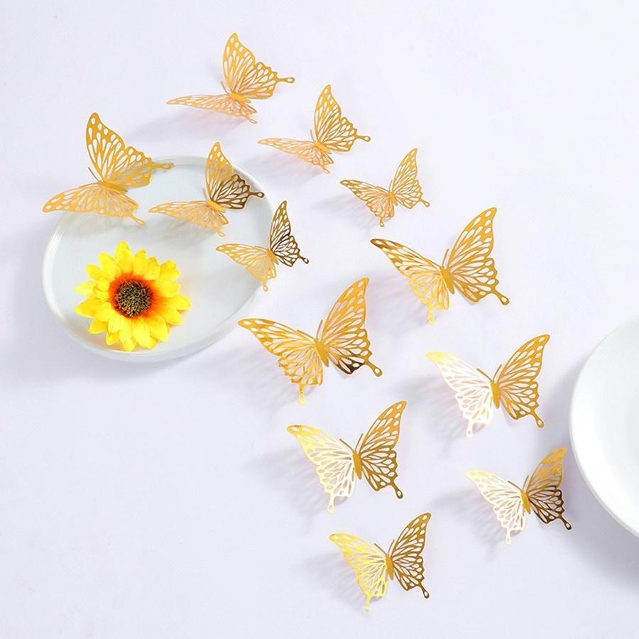 

12-48Pcs Gold 3D Hollow Butterfly Wall Sticker For Wedding Decoration Decals Living Room Cake Party Baby Shower Birthday Sticker 12PCS-1Pack