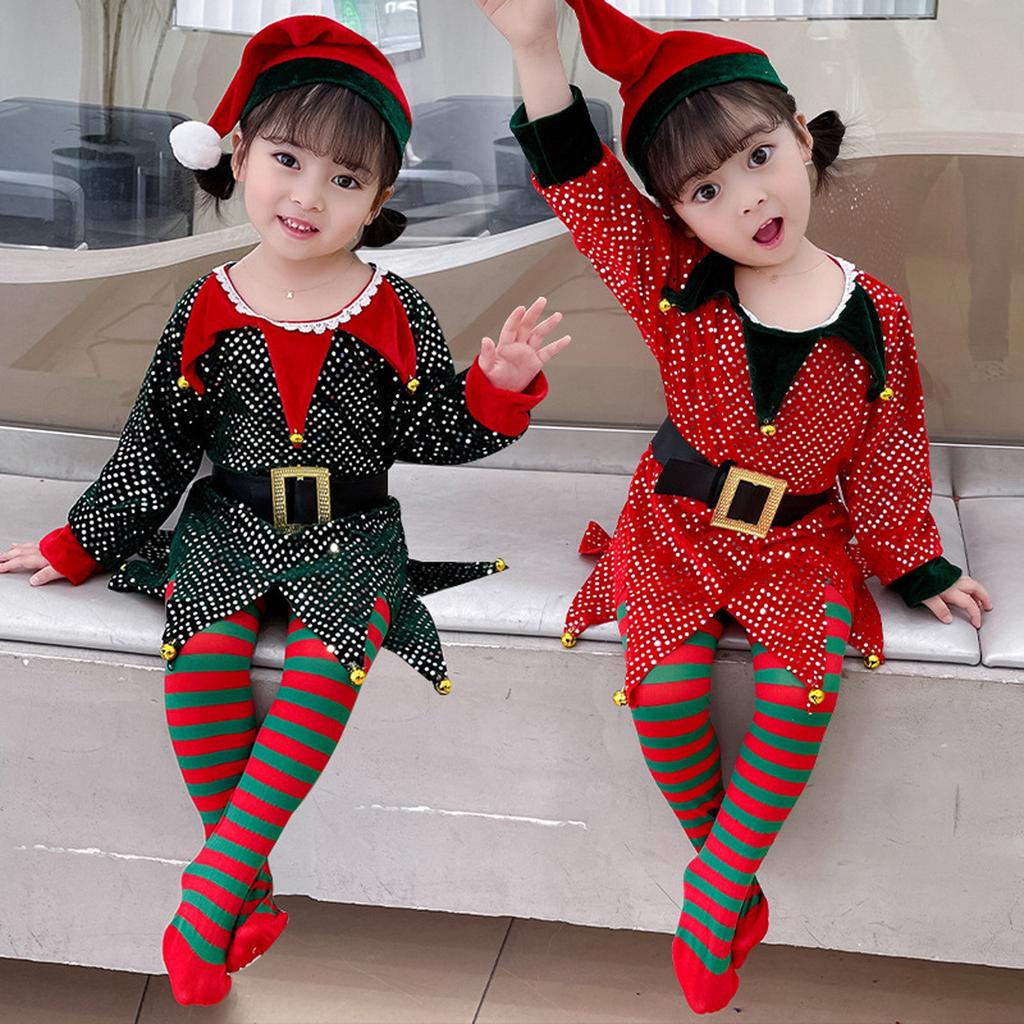 Christmas Set Girls' Velvet Party Performance Dress