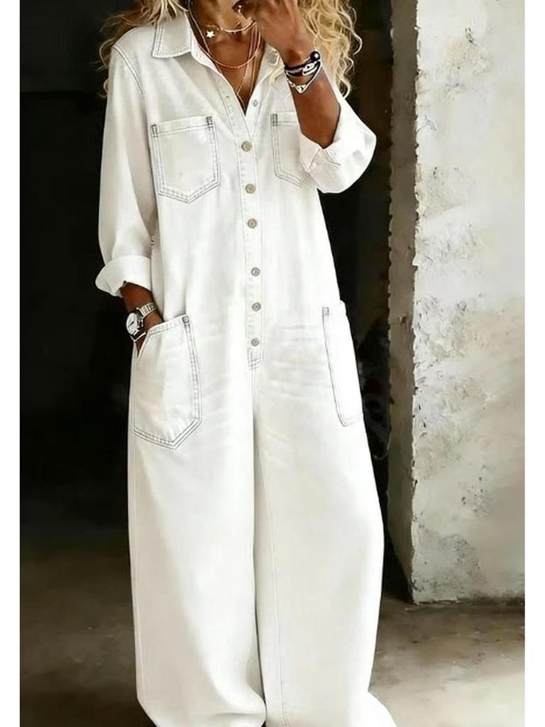 2026 Spring Women's Fashion European & American Single-Breasted Shirt Dress Jumpsuit
