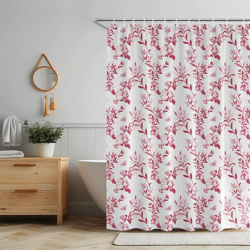 Vintage francouzská sprchová závěs Modrá a bílá látka Koupelnová sprchová závěs Statek Francouzský venkovský koupelnový závěs s háčky