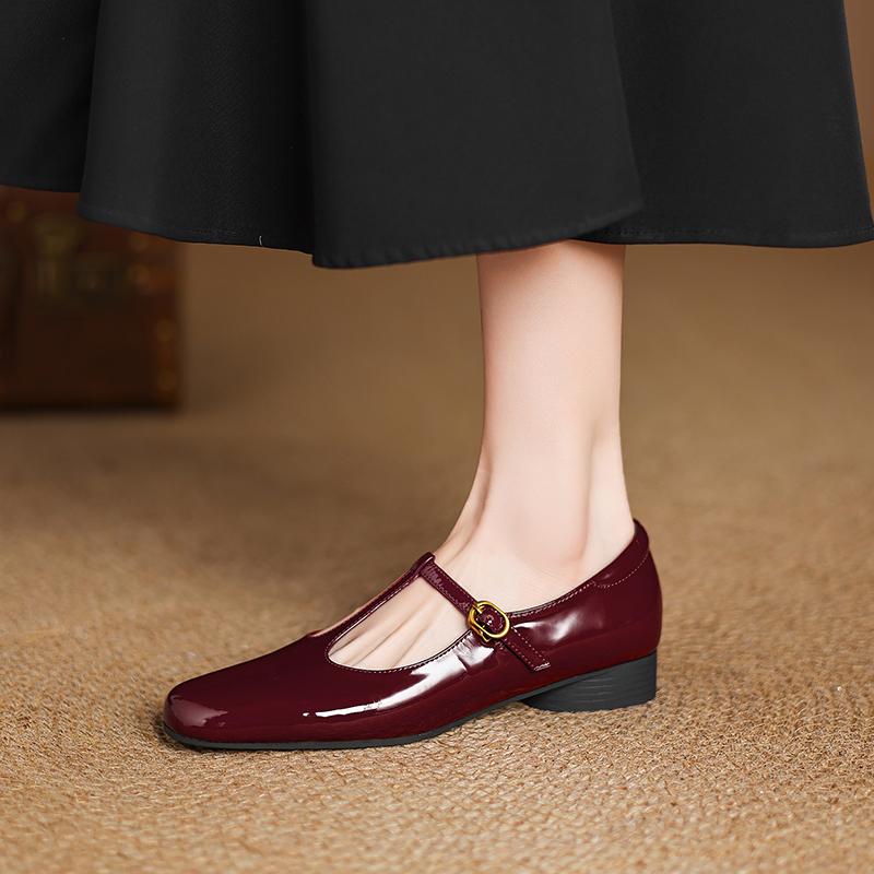Fashion 2025 New Spring Women's Pumps Low Heels Square Toe Chunky Heel Shoes for Women Mary Janes Party Ladies Leather Shoes Big Size 43