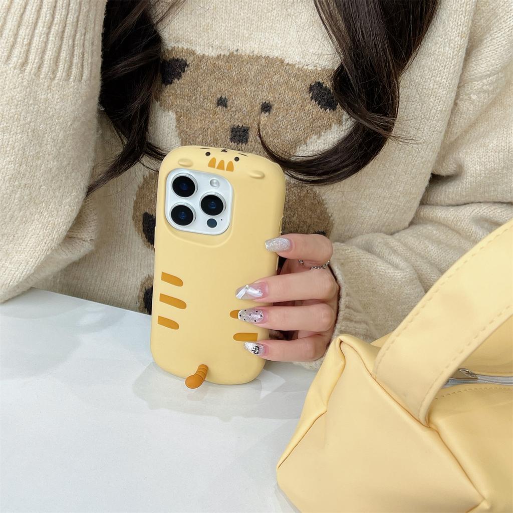For iPhone 16 Pro Silicone Case Cute Sleeping Cat Design Shockproof Phone Back Cover