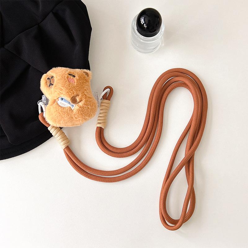 Plush Cartoon Puppy Capybara Mobile Phone Back Clip Women'S Cute Adjustable Retractable Messenger Rope Strap