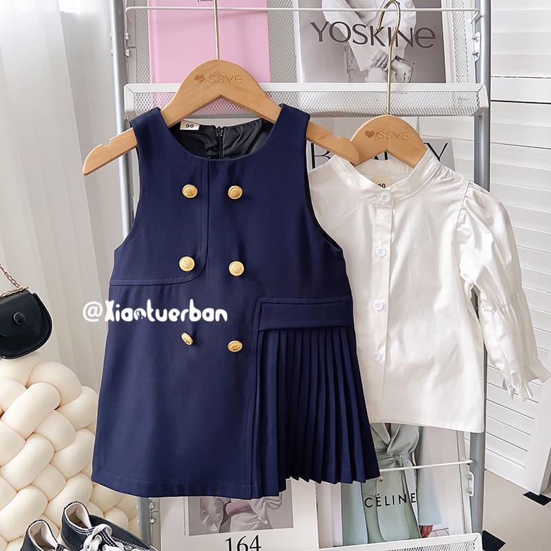 2023 Autumn Girls' Korean Style Vest and Shirt Two-Piece Dress Set TQ031