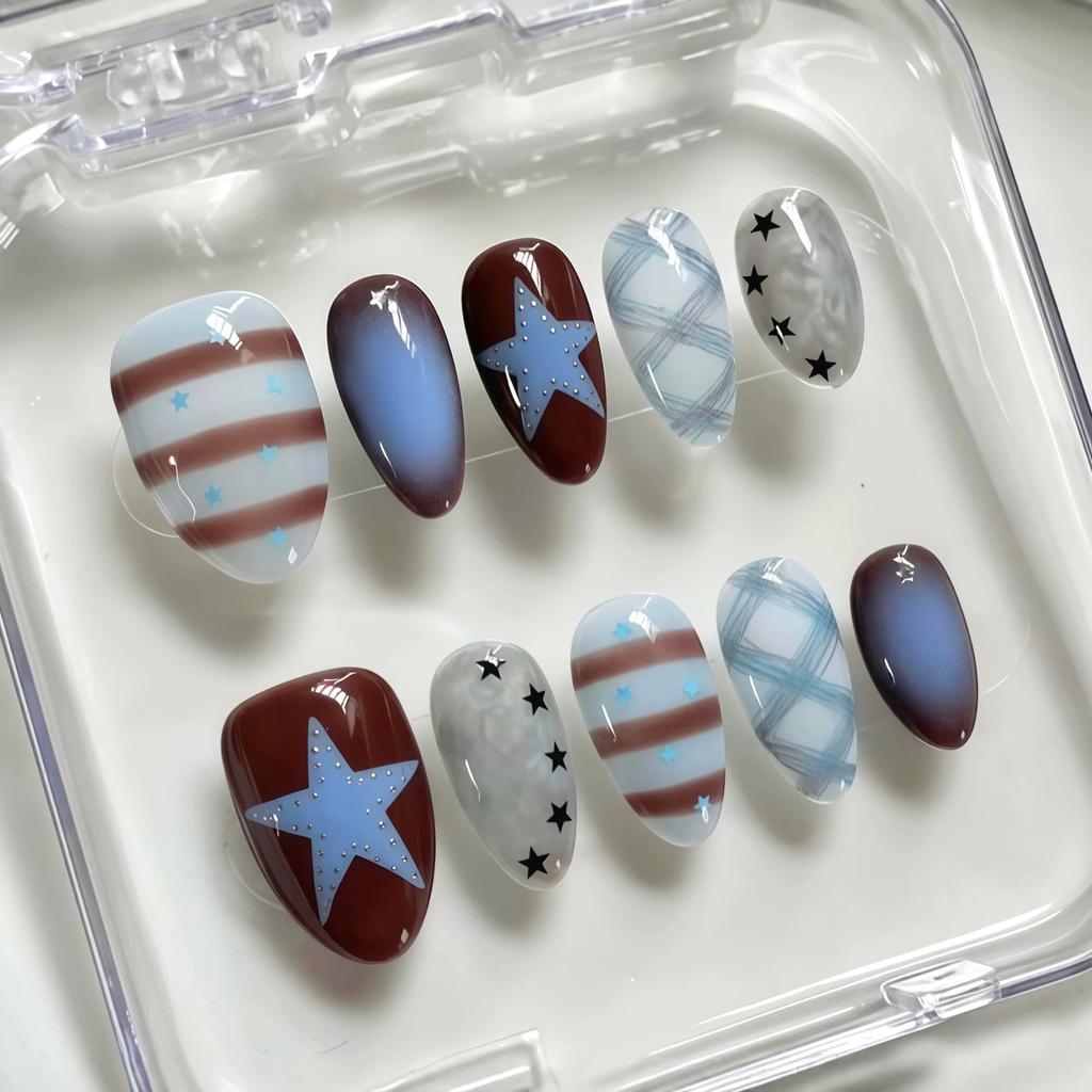 30 stuks kunstnagels spiraalvormig reliëf dopamine-geïnspireerde citroen- en sterontwerpen press-on nagels—Perfect als cadeau voor meisjes