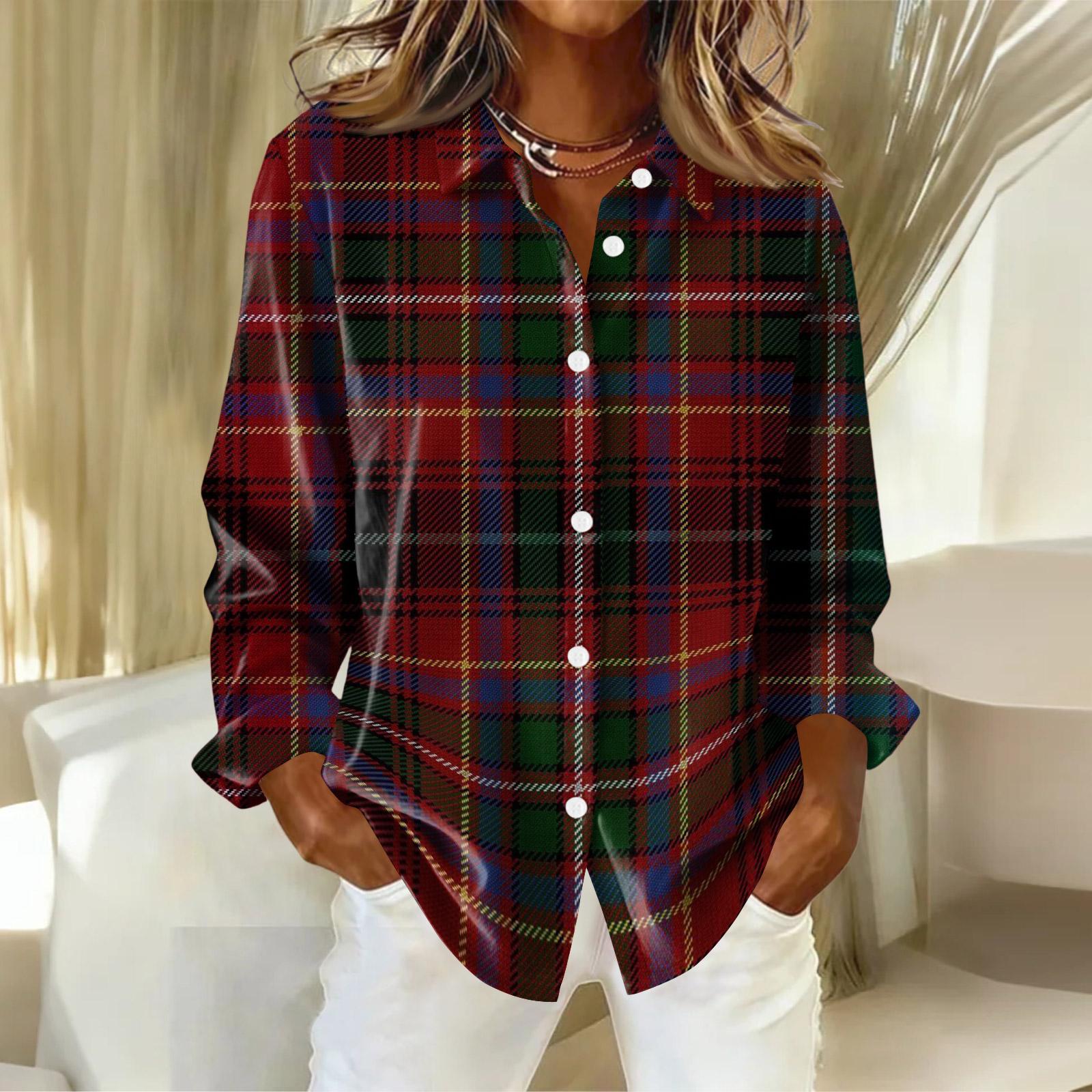 

Women s Shirt Blouse Christmas Print Button Long Sleeve Casual Basic Shirt Collar Regular Top XL винный