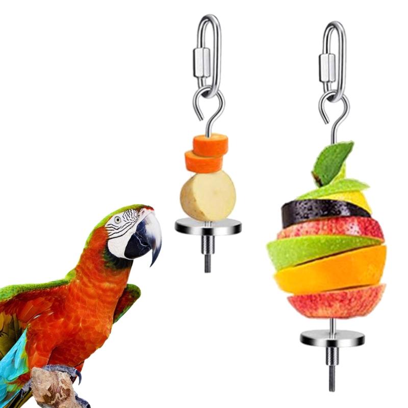 Bird Food Holder Cage Feeder Toy Parrot Stainless Steel Food Bowl Hanging Skewer for Fruit Treat for Lovebird Conure