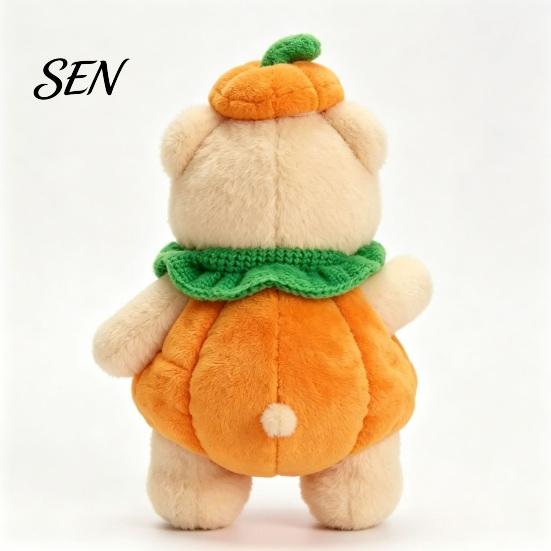 Halloween Pumpkin Bear Plush Toy, Soft Stuffed Animal for Kids, Theme Room Decor Cute Huggable Pillow Fall Holiday Home Plushie Toy Party