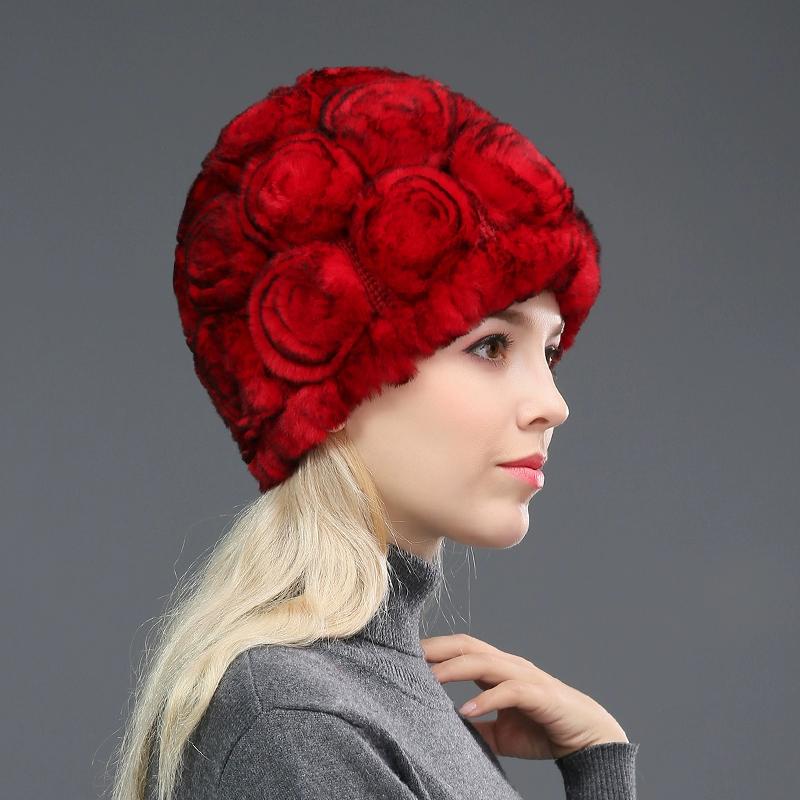Rex Rabbit Hair Hat Female Autumn Winter Middle-aged and Elderly Mother Thickened Warm Fashion Grandmother Old Lady Mother-in-law Fur Hat