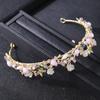 Gold Color Crystal Flower Crown Tiara Headband For Women Rhinestone Prom Diadem Bridal Wedding Hair Accessories Jewelry Crown