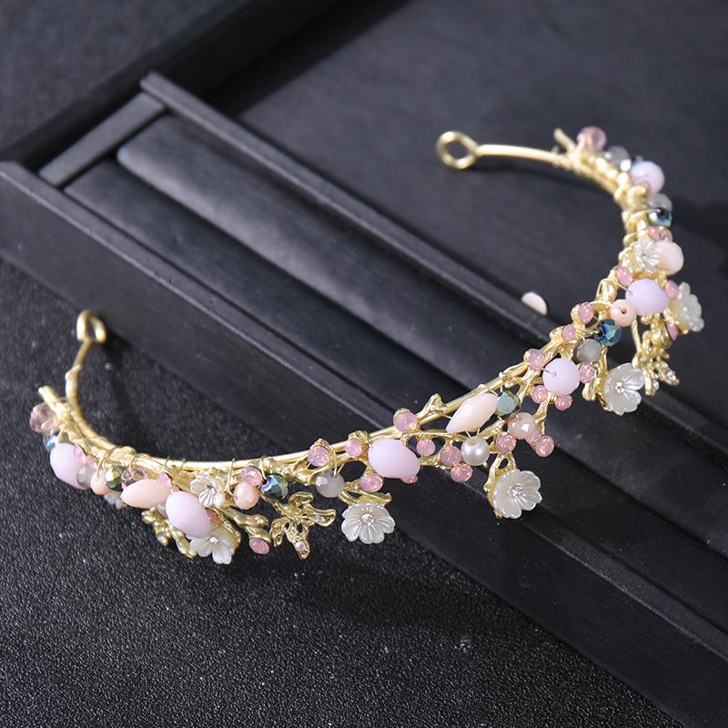 Gold Color Crystal Flower Crown Tiara Headband For Women Rhinestone Prom Diadem Bridal Wedding Hair Accessories Jewelry Crown