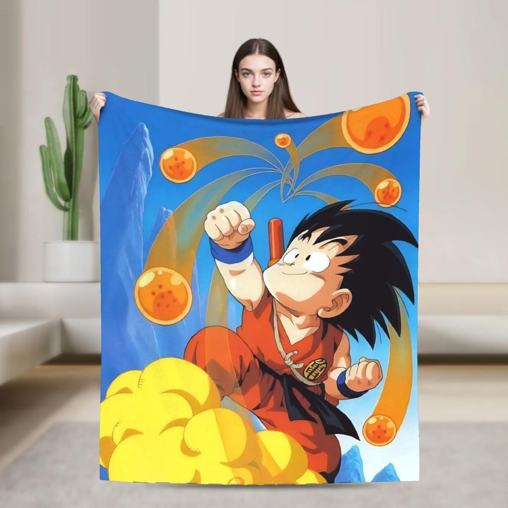 DBZ Kid Goku Flannel Throw Blanket Blankets for Bed Bedroom Lightweight Bedding Throws,
