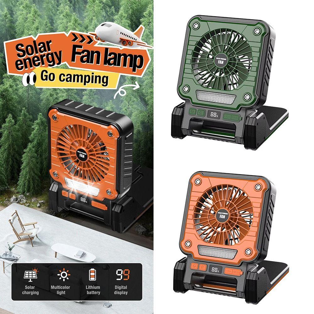 Folding Design Camping Fan Green/Orange Solar Electric Fan LED Camping Light  Car Camping
