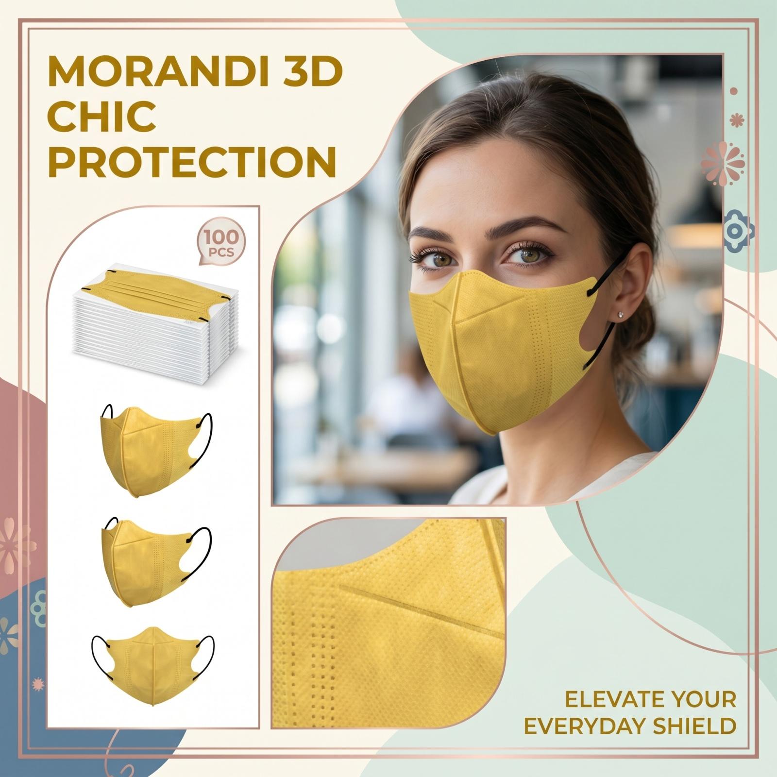 

30pc 3D Contoured Protective Face Masks Reusable Breathable Design with Adjustable Ear Loops for Everyday Use Comfortable Fit One Size жовтий