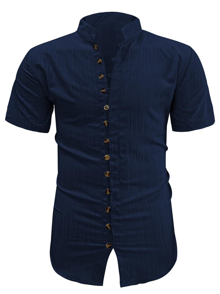 Summer new men's casual versatile shirt solid color slim-fitting short-sleeved top