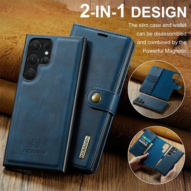 Magnetický flip kožené pouzdro na telefon pro Samsung Galaxy S25 FE S25 Edge S24 Ultra S23 Plus S22 S21 S20 Note 20 10 2 v 1 Odnímatelná peněženka kryt na karty Etui