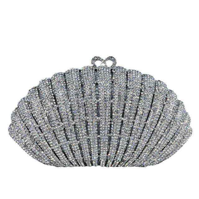 

Boutique De FGG Small Half-Moon Shell shape Women Rainbow Clutch Bag Wedding Party Evening Crystal Handbags and Purses Small Size