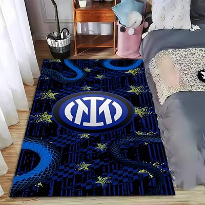 Inter Milan Logo Carpet Design, Blue Snake Pattern, Star Graphic Carpet Suitable for Use As an Anti-slip for Living Room Bedroom Sofas