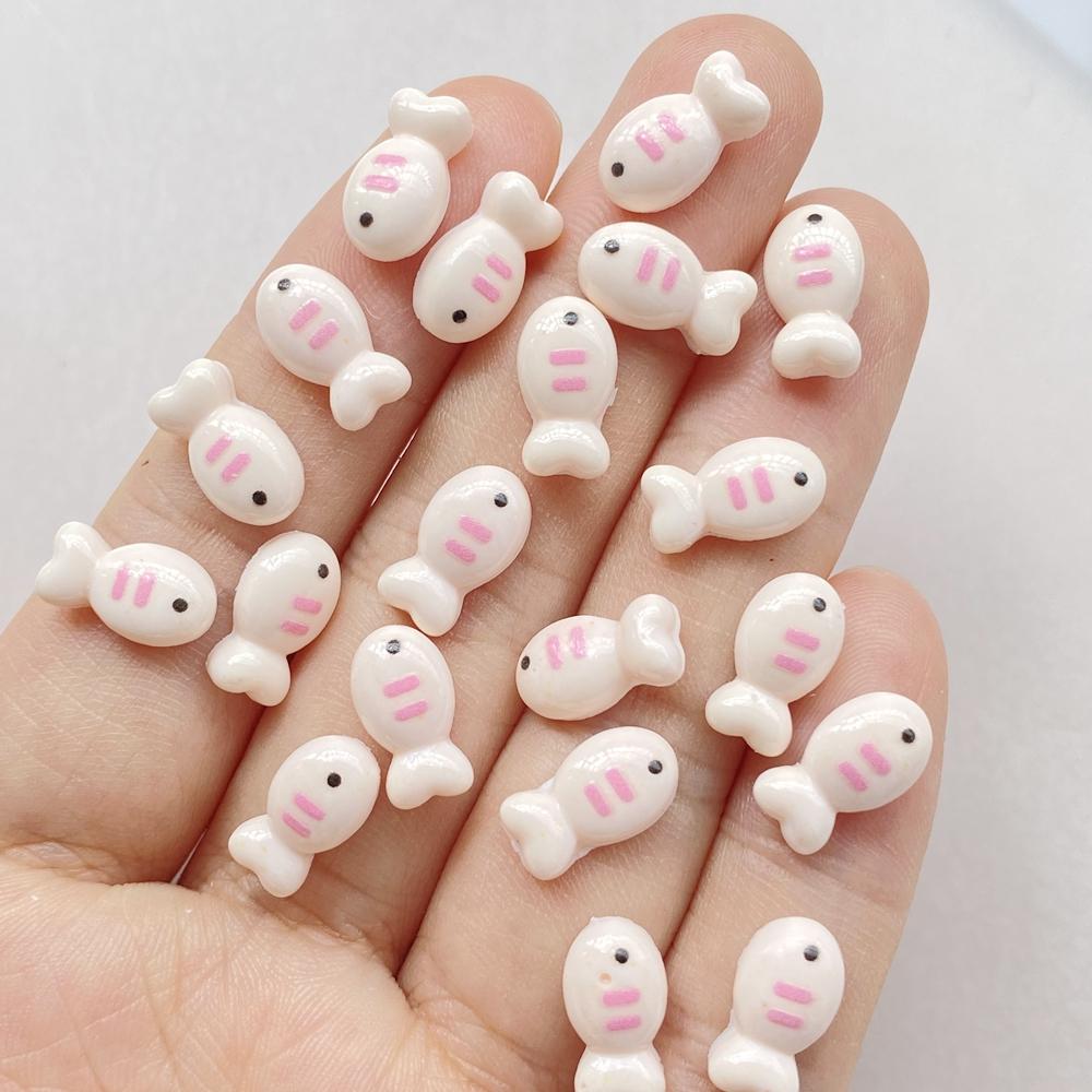 50Pcs Cute Cartoon Mini Cat, Little Fish Series Nail Art Resin Designer Charms DIY Craft For Nail 3D Decorations Jewelry