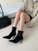 2025 new autumn and winter pointed-toed stiletto short boots women's suede thin boots rear zipper chain boots short boots