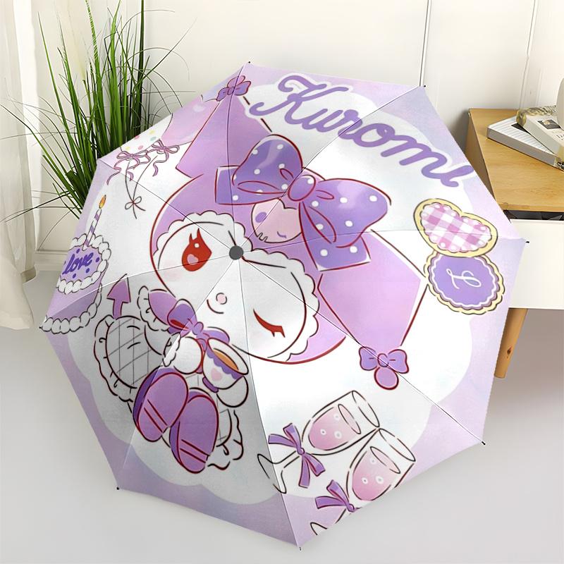 1pc Kuromi Automatic Opening Folding Umbrella with Heart-Shaped Decoration - Portable 3-Fold Design, 8-Rib Iron Frame Outdoor Umbrella for Festive Gif