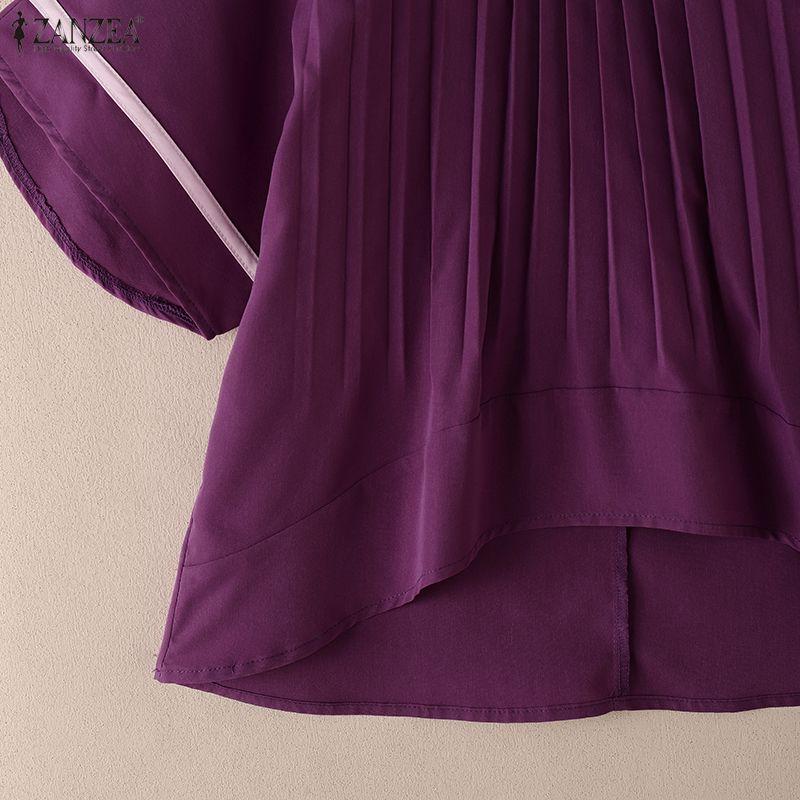 ZANZEA Women Casual Stand Collar Loose Short Sleeve Blouse