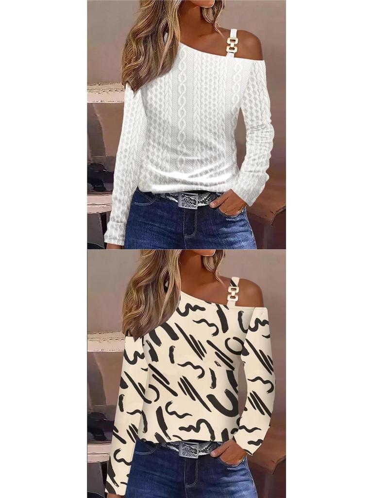 2026 Autumn Metal Buckle One-Shoulder Blouse for Women
