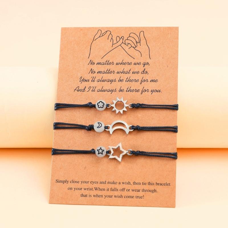 Måne Sol Stjärna Ljusande Pärlarmband Relationsflätade Armband Justerbara Vänskaps Smycken för 3 Bästa Vänner