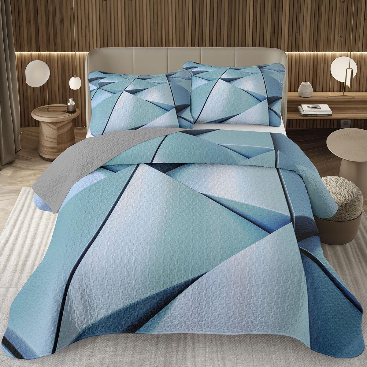 

Rainbow Bedspread Queen Colorful Abstract Geometric Pattern Bedding Set Triangles Polygon Coverlet Reversible Quilted Bed Cover EU Single(135*200cm)3pcs