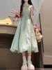 Mint green vest dress children summer 2026 new seaside vacation waist thin bud dress