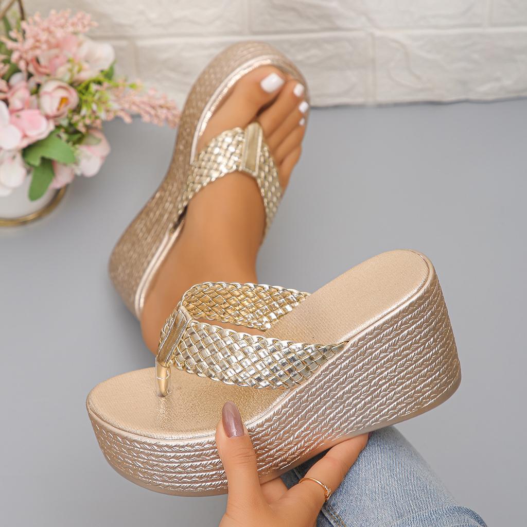 Women Sandals 2025 Summer New Trend Outdoor Beach Sandals Comfortable Gold Wedges Shoes for Women Design Casual Sandals BigSize