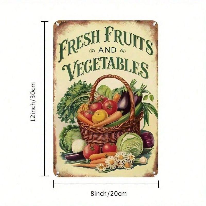 Vintage Metal Tin Sign Wall Art Basket Rustic Farmhouse Kitchen Decor