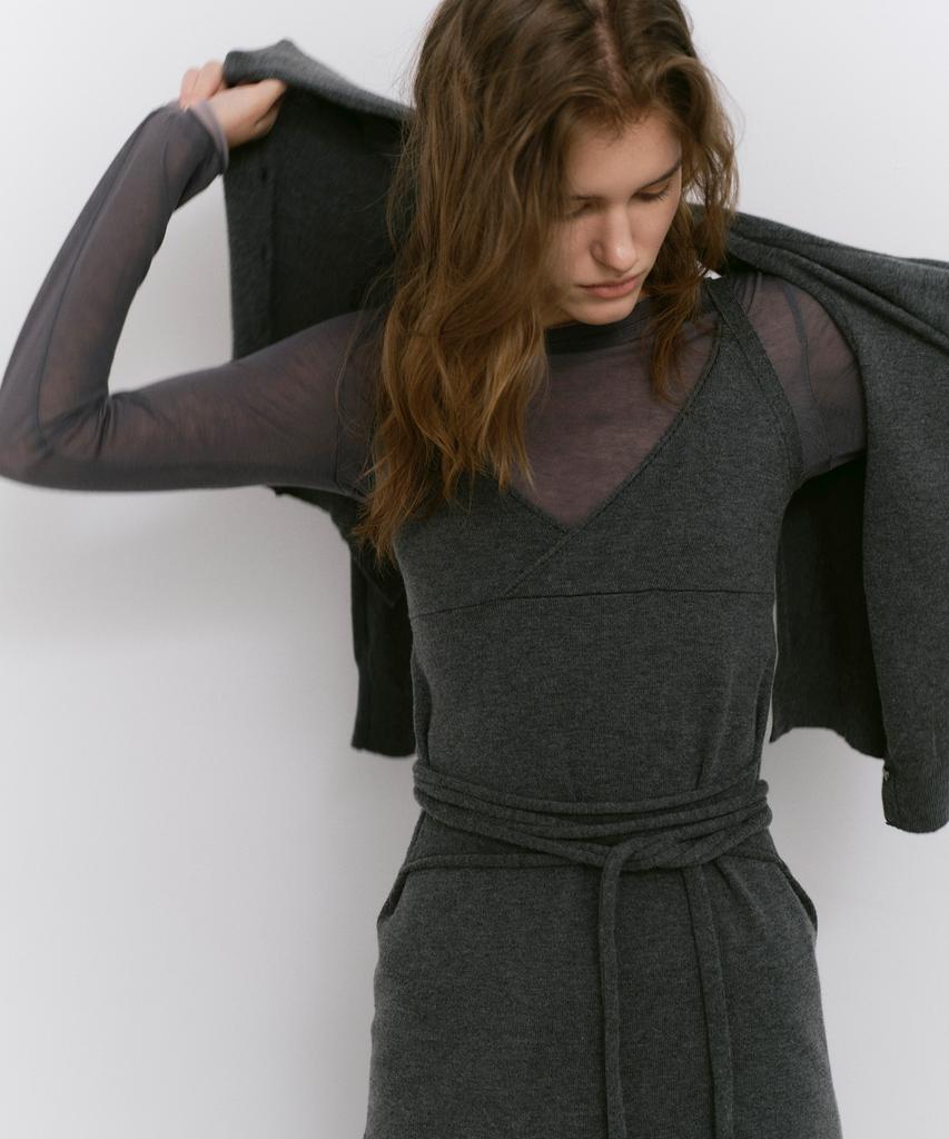 CACELE Raw Cut Strap Dress, Charcoal