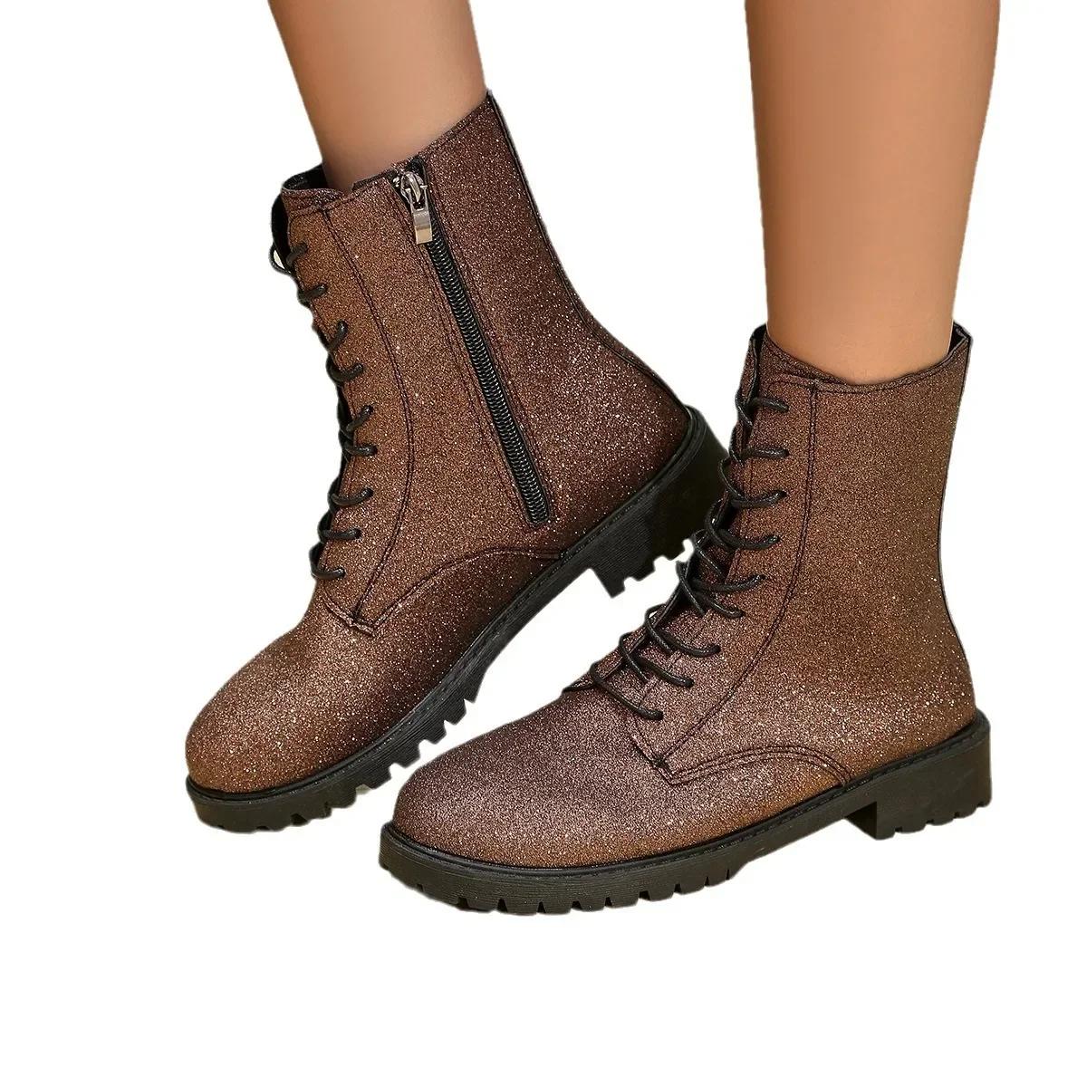 Модные блестящие ботильоны на шнуровке — фото 5