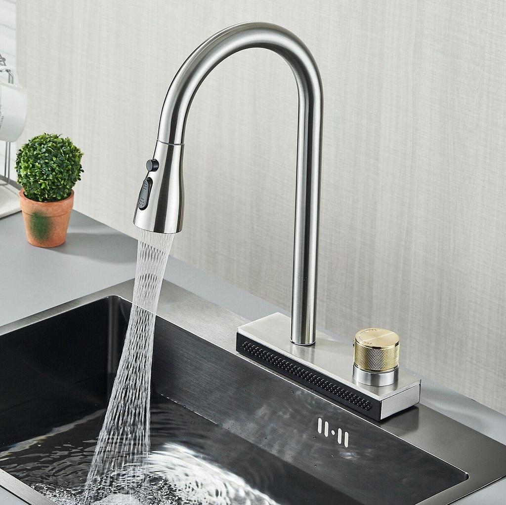 Rostfritt stål Pull Out Vattenfall Köksblandare Köksdiskblandare