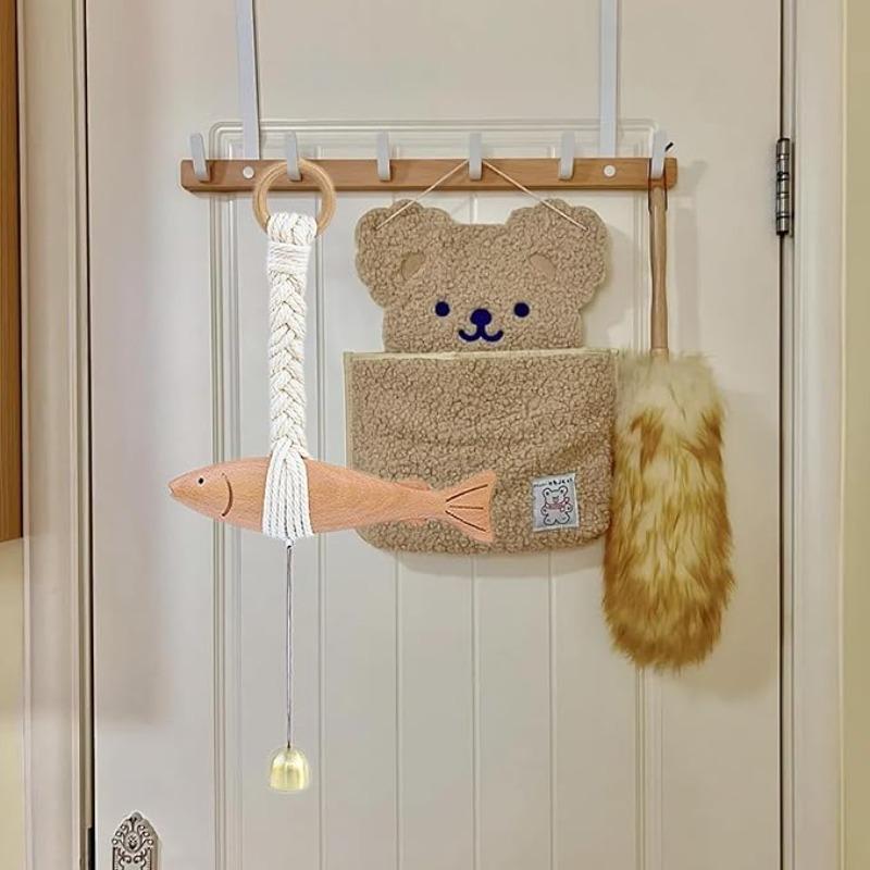 Marine Beach Themed Wood Fish Sculpture with Bell Handcrafted Fish Wall Hanging Decor Rustic Hand Carved Fish Door Chimes