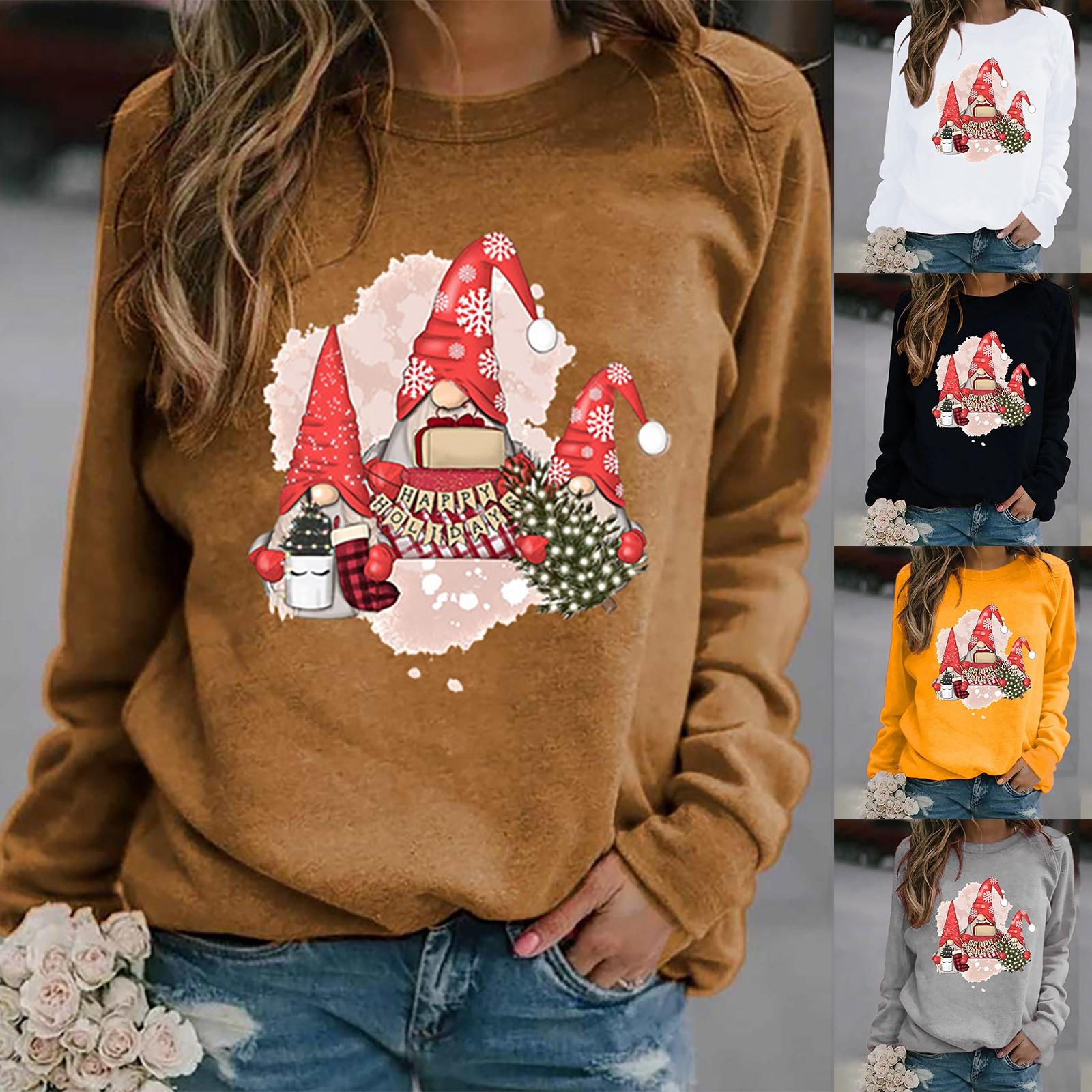 

Мода Женщины Круглый Шея Длинный Рукав Свободный Рождественский Принт Мягкий Свитер