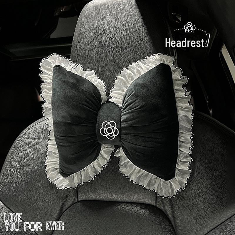 Summer Car Headrest Ventilated Comfortable Neck Pillow with Red Lace Camellia Design and Waist Support