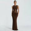 European and American Women's Clothing Summer New Solid Color Casual Sleeveless Splicing Mesh Round Neck Slim-fitting Long Dress