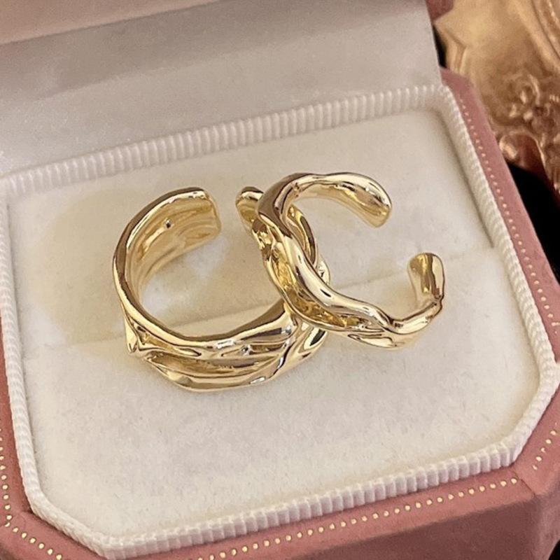 Irregular Geometric Opening Ring 2-piece Set Niche Design Baroque Ring Cold Style Fashion Jewelry Women