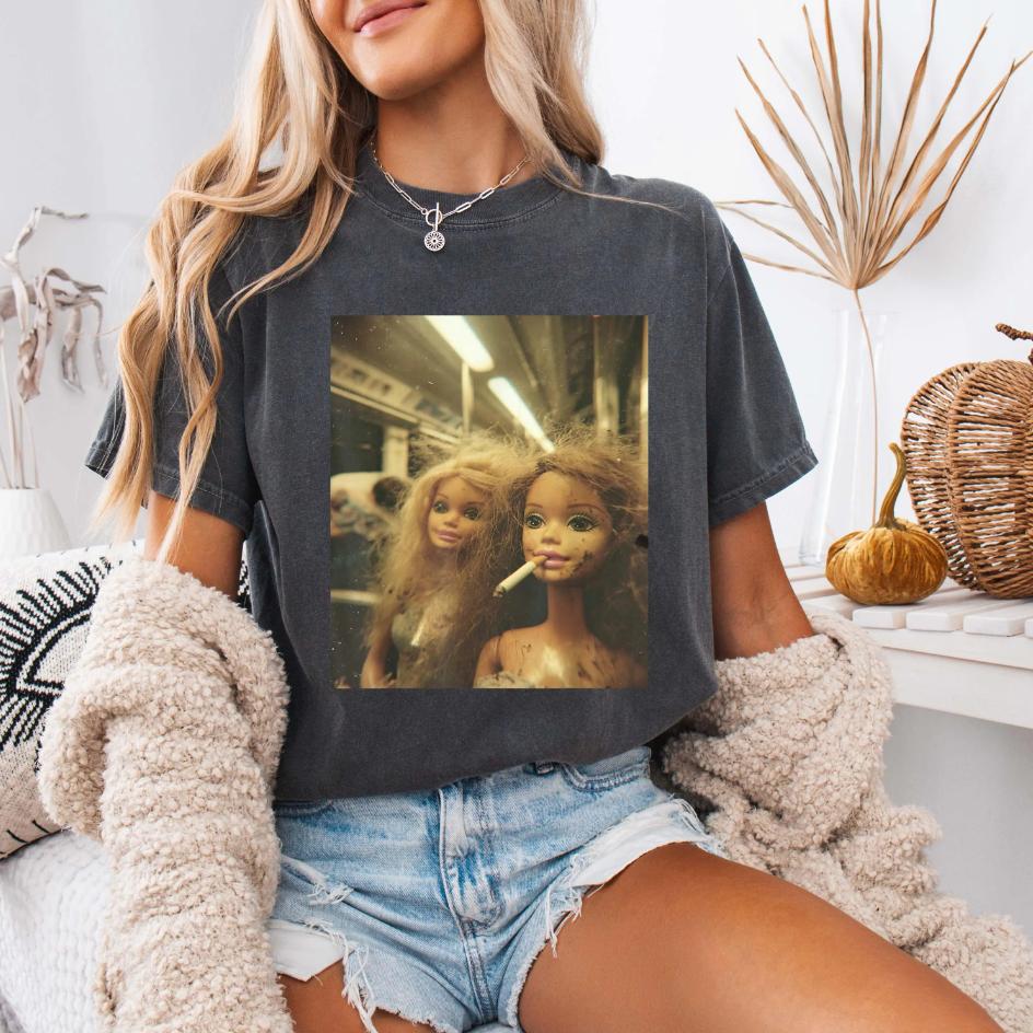 Unisex Smoking Doll Face Meme Oversized Streetwear Cotton Short Sleeve All Season Casual Tee