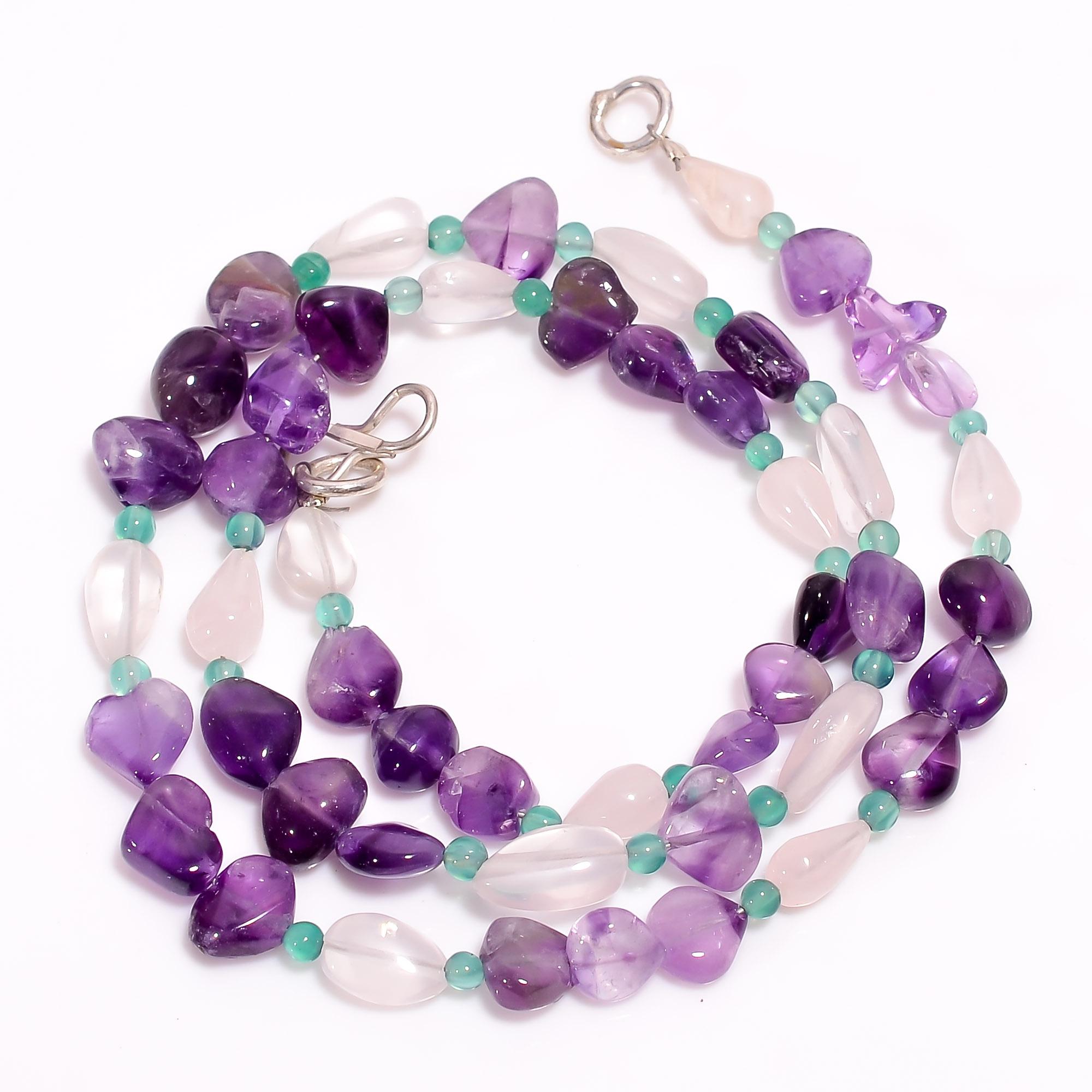 

Natural Amethyst Crystal Chalcedony Mix Shape Smooth Beads Necklace 3-10 mm 18 UB-8507