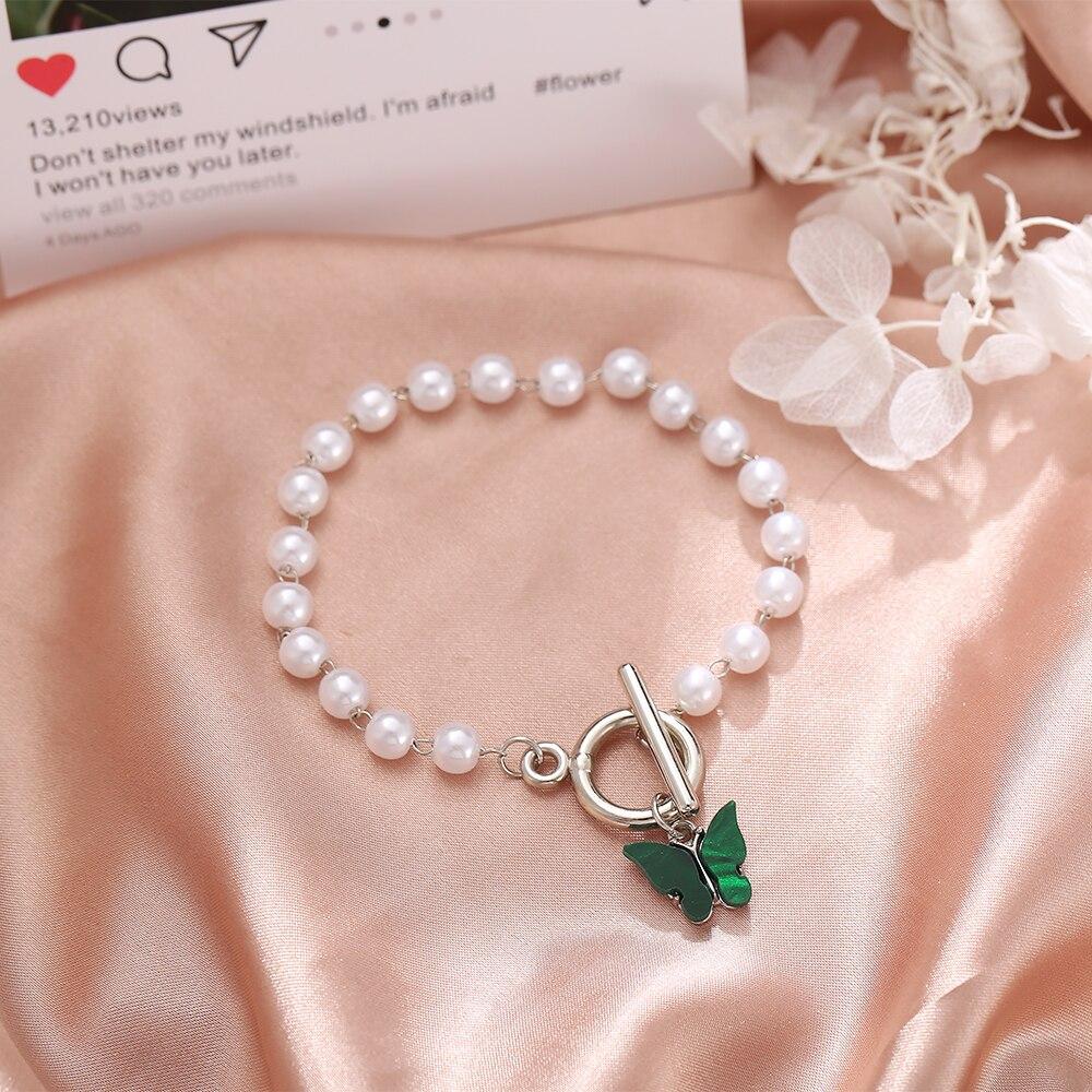 iF ME Trendy Ins Charme Acryl Schmetterling Anhänger Imitation Perle Perlen Armband für Frauen Mädchen Toggle Armband Schmuck Geschenk Neue