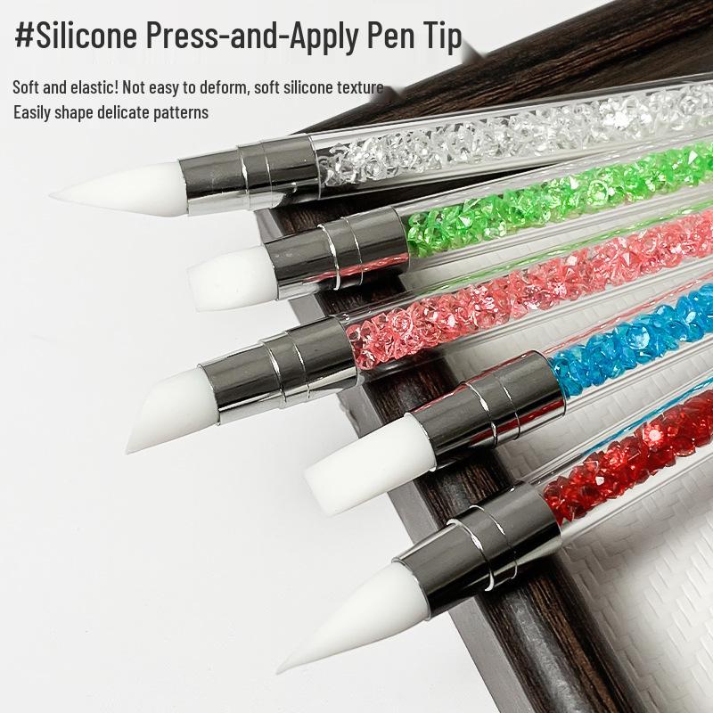Dual-Ended Rhinestone Nail Art Pen with Silicone Tip for Pearlescent Design and Outlining
