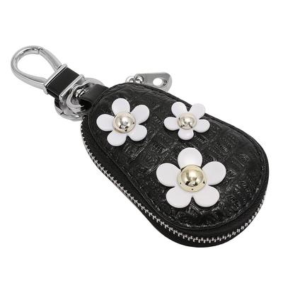RISACCA Smart Key Case, Flower Pattern, PU Leather, for Women (Black)